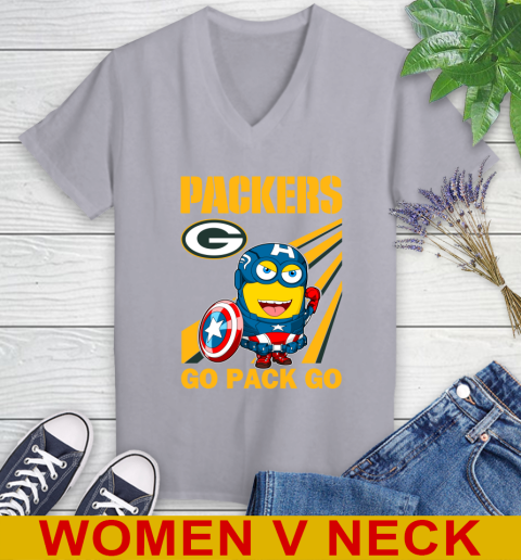 NFL Football Green Bay Packers Captain America Marvel Avengers Minion Shirt Women's V-Neck T-Shirt 4