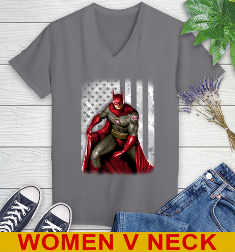 Philadelphia Phillies MLB Baseball Batman DC American Flag Shirt Women's V-Neck T-Shirt 11