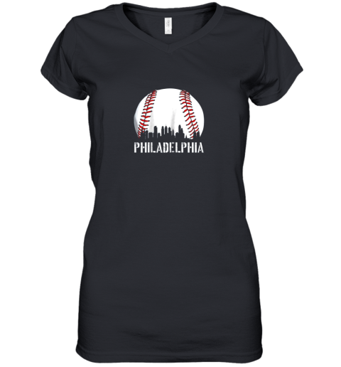 Philadelphia Baseball Philly Downtown Skyline Women's V-Neck T-Shirt