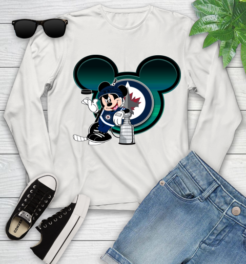 NHL Winnipeg Jets Stanley Cup Mickey Mouse Disney Hockey T Shirt Youth Long Sleeve 12