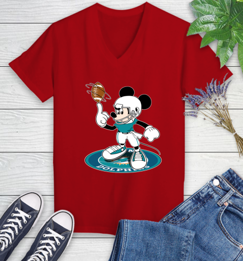 NFL Football Miami Dolphins Cheerful Mickey Disney Shirt Women's V-Neck T-Shirt 10