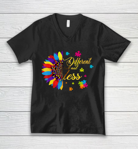 Autism Awareness Sunflower Different but not less V-Neck T-Shirt