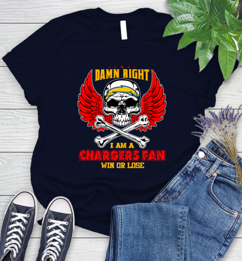 NFL Damn Right I Am A Los Angeles Chargers Win Or Lose Skull Football Sports Women's T-Shirt 2