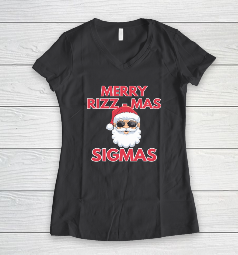 Merry Rizz Mas Sigmas Gen Alpha Middle School Christmas Women's V-Neck T-Shirt 4