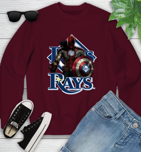 MLB Captain America Thor Spider Man Hawkeye Avengers Endgame Baseball Tampa Bay Rays Youth Sweatshirt 5