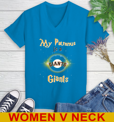 MLB Baseball Harry Potter My Patronus Is A San Francisco Giants Women's V-Neck T-Shirt 7