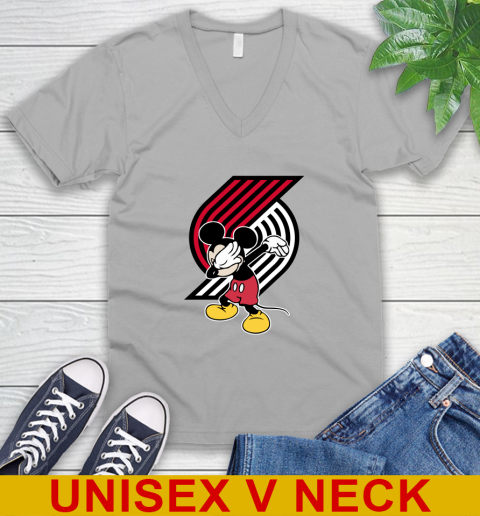 Portland Trail Blazers NBA Basketball Dabbing Mickey Disney Sports V-Neck T-Shirt 4