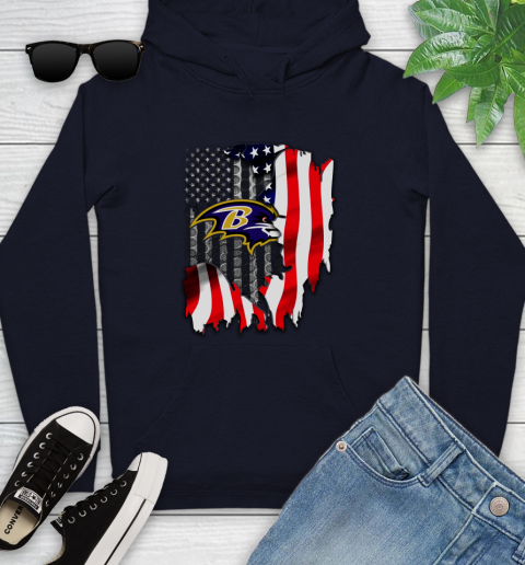 Baltimore Ravens NFL Football American Flag Youth Hoodie 3