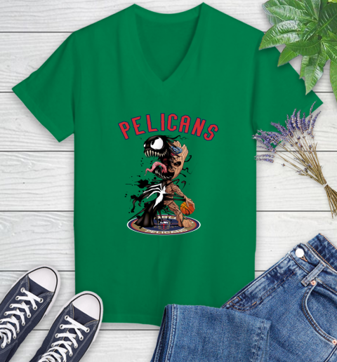 NBA New Orleans Pelicans Basketball Venom Groot Guardians Of The Galaxy Women's V-Neck T-Shirt 5