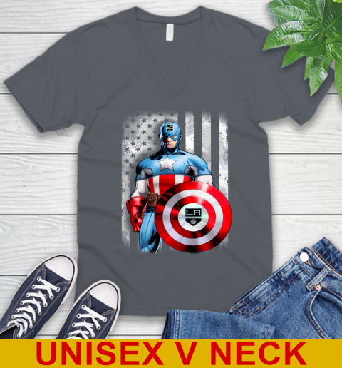 Los Angeles Kings NHL Hockey Captain America Marvel Avengers American Flag Shirt V-Neck T-Shirt 4