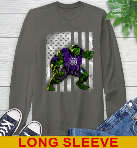 Sacramento Kings Hulk Marvel Avengers NBA Basketball American Flag Long Sleeve T-Shirt 10
