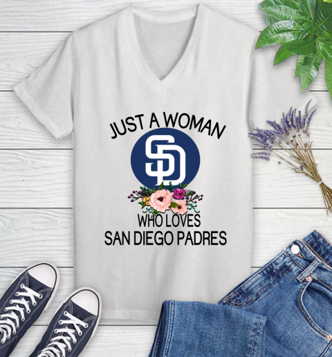 MLB Just A Woman Who Loves San Diego Padres Baseball Sports Women's V-Neck T-Shirt