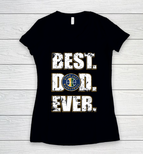 NBA Utah Jazz Basketball Best Dad Ever Family Shirt Women's V-Neck T-Shirt