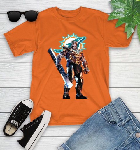 NFL Thanos Gauntlet Avengers Endgame Football Miami Dolphins Youth T-Shirt 7