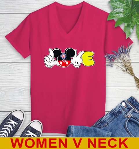 Chicago Cubs MLB Baseball Love Mickey Disney Sports Women's V-Neck T-Shirt 10