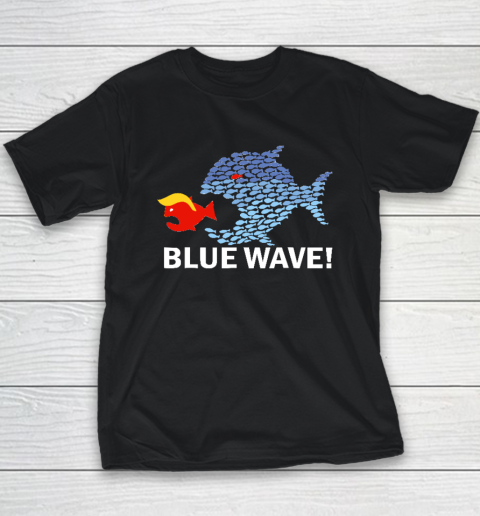 Blue Wave 2024 Funny Big Fish Eat Little Fish Trump Hair Youth T-Shirt