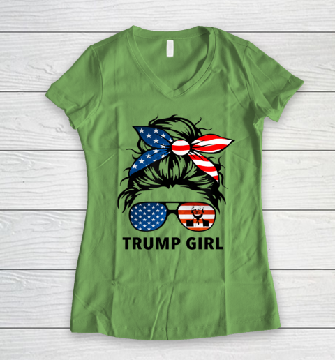 Trump Girl American Flag Glass Women's V-Neck T-Shirt 5