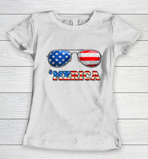Merica Sunglasses 4th Of July Funny Patriotic American Flag Women's T-Shirt