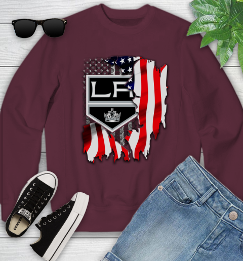 Los Angeles Kings NHL Hockey American Flag Youth Sweatshirt 4