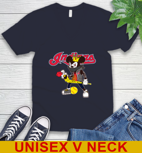 Cleveland Indians MLB Baseball Mickey Peace Sign Sports V-Neck T-Shirt 3