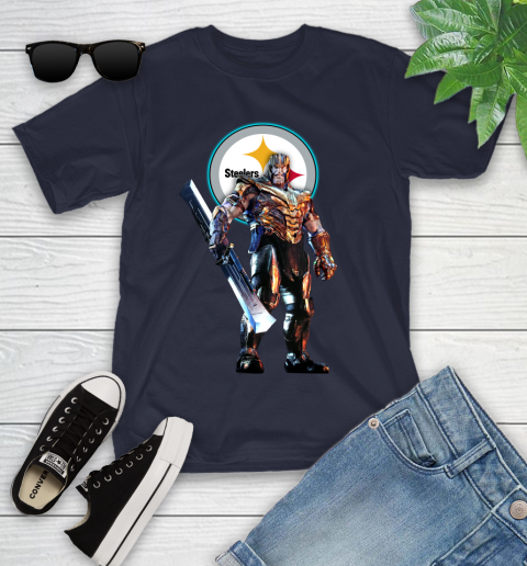 NFL Thanos Gauntlet Avengers Endgame Football Pittsburgh Steelers Youth T-Shirt 3