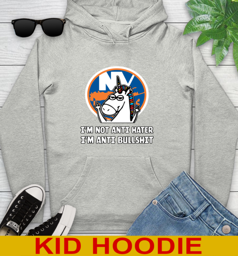 New York Islanders NHL Hockey Unicorn I'm Not Anti Hater I'm Anti Bullshit Youth Hoodie
