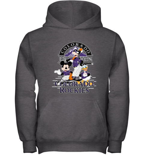 Colorado Rockies Mickey Donald And Goofy Baseball Youth Hoodie