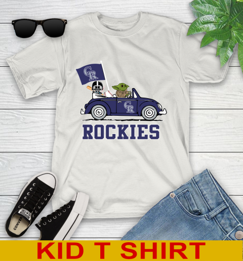 MLB Baseball Colorado Rockies Darth Vader Baby Yoda Driving Star Wars Shirt Youth T-Shirt 12