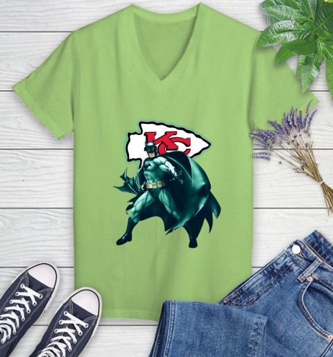 NFL Batman Football Sports Kansas City Chiefs Women's V-Neck T-Shirt 11