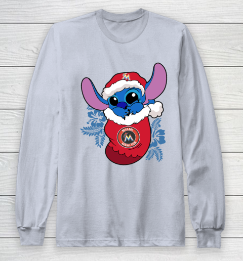 Miami Marlins Christmas Stitch In The Sock Funny Disney MLB Long Sleeve T-Shirt 6