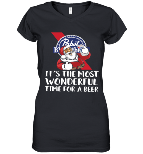 Santa Drink Pabst Blue Ribbon Beer Its The Most Wonderful Time For A Beer Women's V-Neck T-Shirt