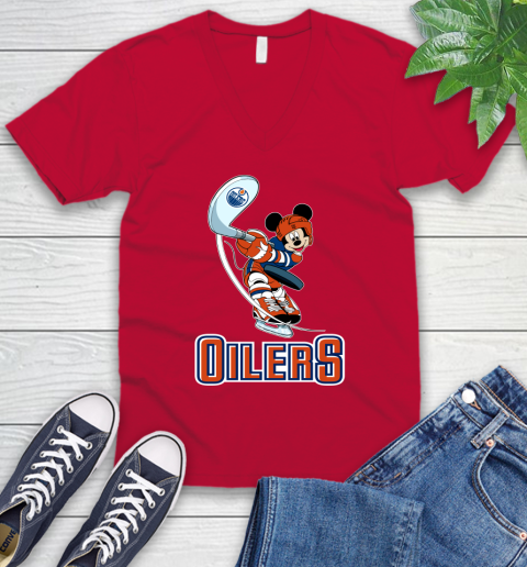 NHL Hockey Edmonton Oilers Cheerful Mickey Mouse Shirt V-Neck T-Shirt 7