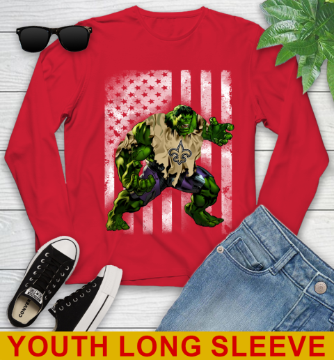 New Orleans Saints Hulk Marvel Avengers NFL Football American Flag Youth Long Sleeve 11