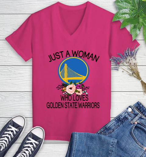 NBA Just A Woman Who Loves Golden State Warriors Basketball Sports Women's V-Neck T-Shirt 5