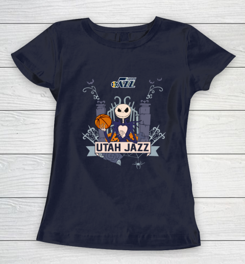 NBA Utah Jazz Basketball Jack Skellington Halloween Women's T-Shirt 2