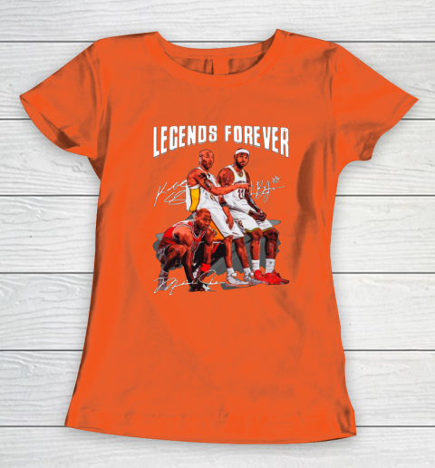 Kobe Bryant Lebron James And Michael Jordan Legends Forever Signatures Women's T-Shirt 3