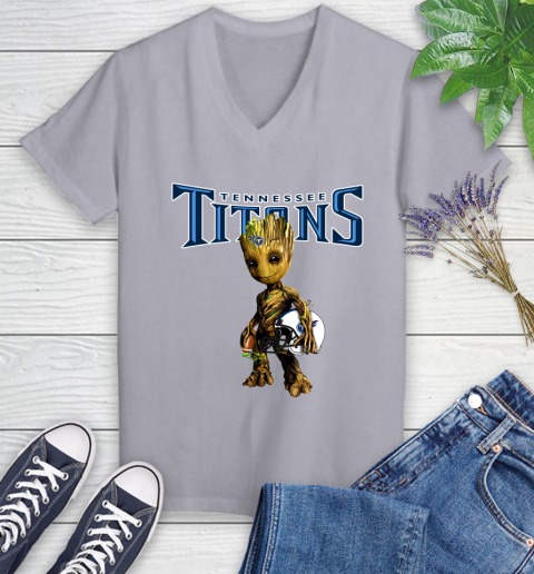 Tennessee Titans NFL Football Groot Marvel Guardians Of The Galaxy Women's V-Neck T-Shirt 4