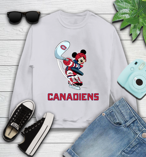 NHL Hockey Montreal Canadiens Cheerful Mickey Mouse Shirt Youth Sweatshirt 4