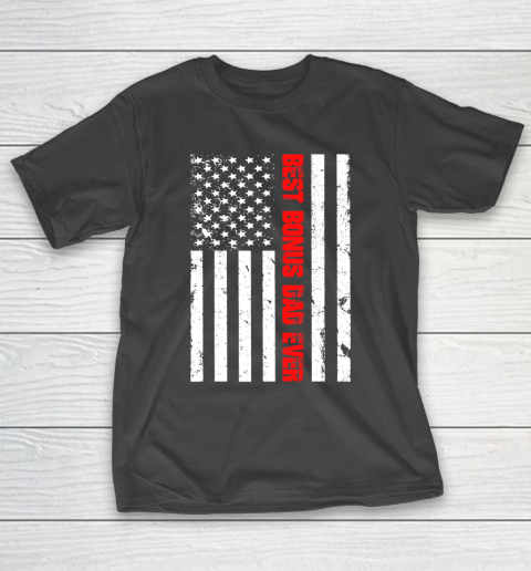 Father's Day Funny Gift Ideas Apparel  Mens Best Bonus Dad Ever American Flag Fathers Day 4th of Ju T-Shirt
