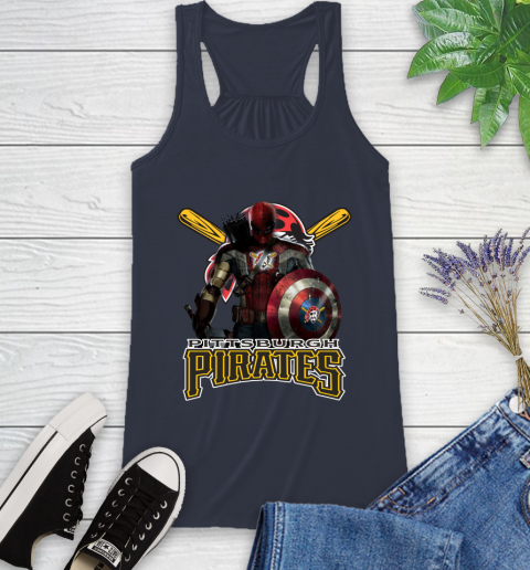 MLB Captain America Thor Spider Man Hawkeye Avengers Endgame Baseball Pittsburgh Pirates Racerback Tank 12