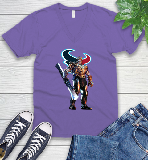 NFL Thanos Gauntlet Avengers Endgame Football Houston Texans V-Neck T-Shirt 10