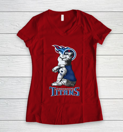 NFL Football My Cat Loves Tennessee Titans Women's V-Neck T-Shirt 8