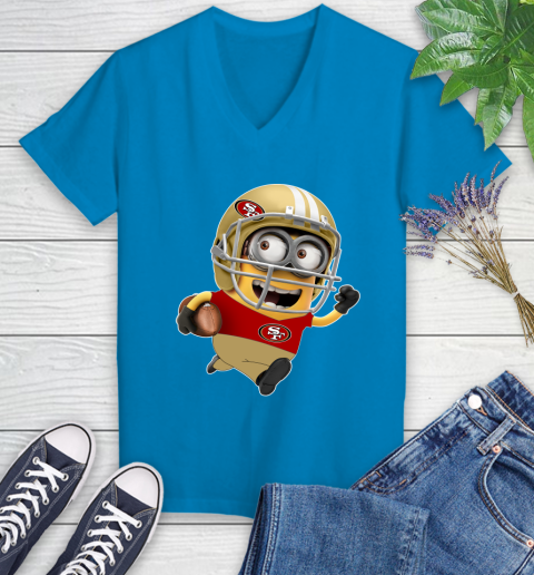 NFL San Francisco 49ers Minions Disney Football Sports Women's V-Neck T-Shirt 7