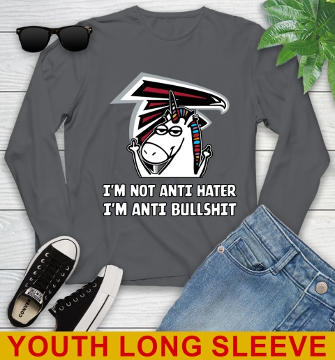 Atlanta Falcons NFL Football Unicorn I'm Not Anti Hater I'm Anti Bullshit Youth Long Sleeve 9