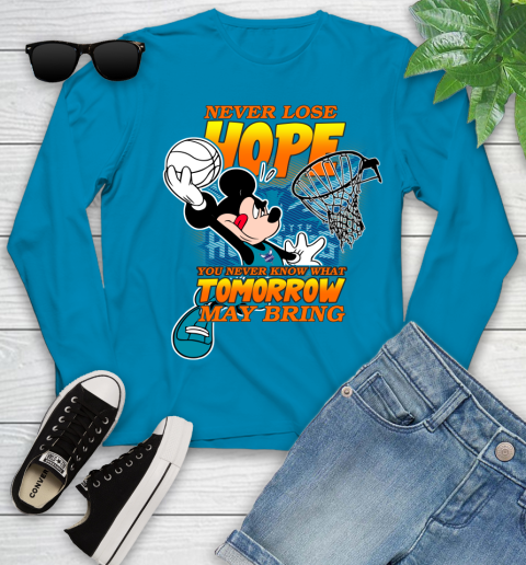 Charlotte Hornets NBA Basketball Mickey Disney Never Lose Hope Youth Long Sleeve 8