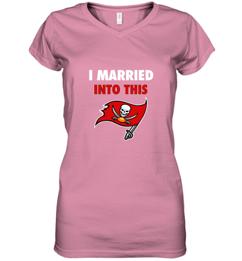 qndk i married into this tampa bay buccaneers football nfl women v neck t shirt 39 front azalea