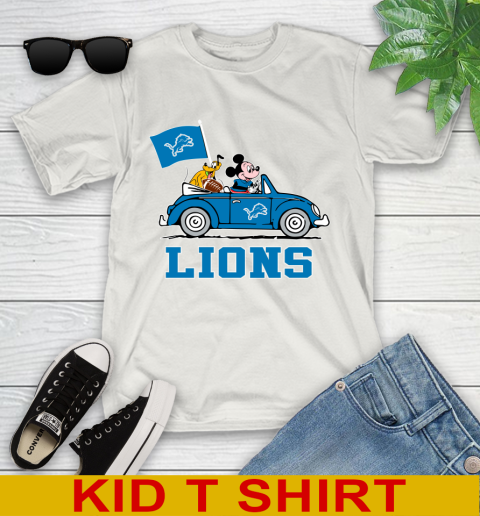NFL Football Detroit Lions Pluto Mickey Driving Disney Shirt Youth T-Shirt 12
