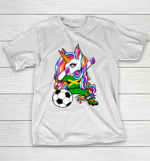 Dabbing Unicorn Jamaica Soccer Fans Jersey Jamaican Football T-Shirt 1