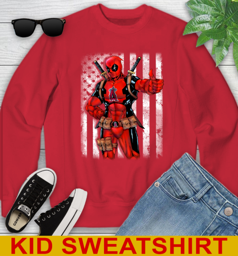 MLB Baseball Los Angeles Angels Deadpool American Flag Shirt Youth Sweatshirt 7