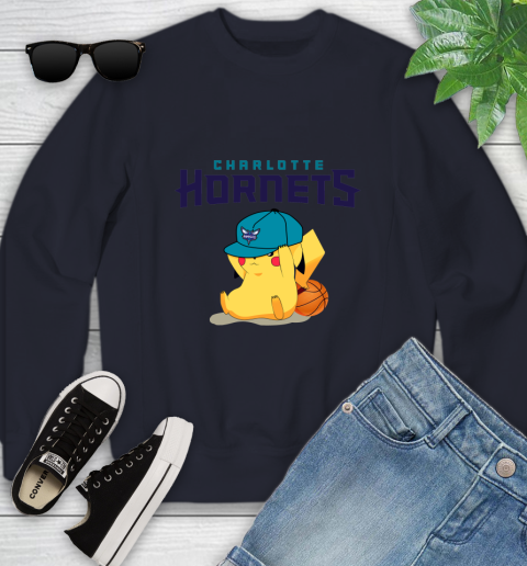 NBA Pikachu Basketball Sports Charlotte Hornets Youth Sweatshirt 3